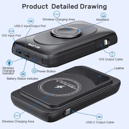 Mocny magnetyczny bezprzewodowy PowerBank Genmifly MagSafe 10000 PN-W35